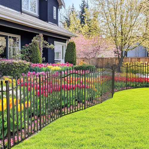 No Dig Garden Fence 32" H x 22.5'L with Gate Decorative Yard Dog Panels (6.32 Sq Ft)