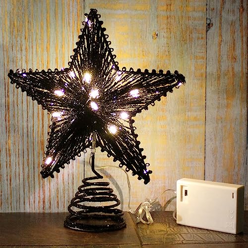 Tree Top Star with Warm White LED Lights and Timer for Christmas Ornaments and Holiday Seasonal Décor