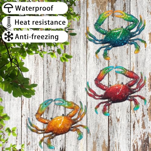 Metal Crab Sea Wall Decor Outdoor Garden Hanging Art Sculptures Home Ocean Theme Decorations for Kitchen Bathroom and Pool (3 Count)