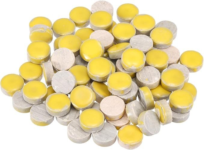 MECCANIXITY 200g Ceramic Mosaic Tiles for Crafts Bulk, Round Yellow Ceramic Tiles for Mosaic Kits Garden Stepping Stone Cup Mat