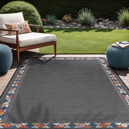 Outdoor Rug 6x9 Modern Bordered Area Rugs for Indoor and Outdoor Patio Easy to Clean Non Shedding Living Room Porch Garden Washable Outside Carpet