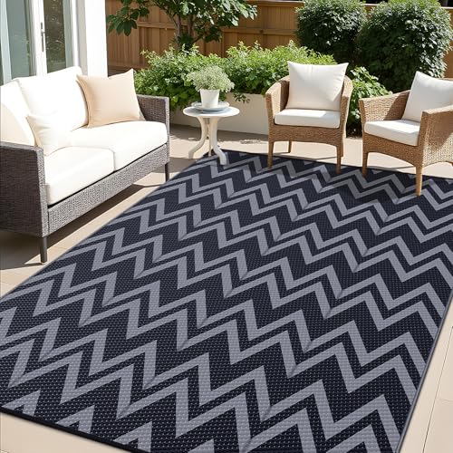 Outdoor Rug 8x10 ft Waterproof Reversible Chevron Mat (80 Sq Ft)