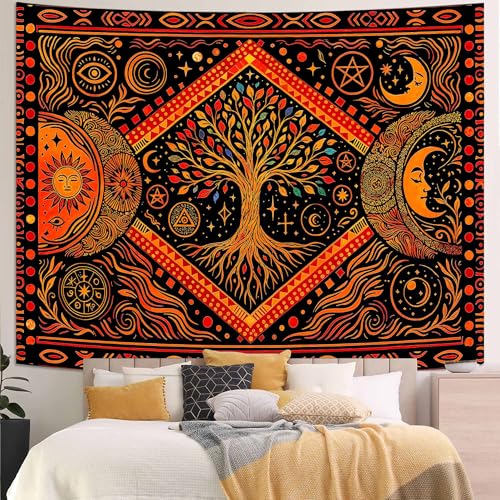 Tree of Life Sun Moon Stars Wall Tapestry