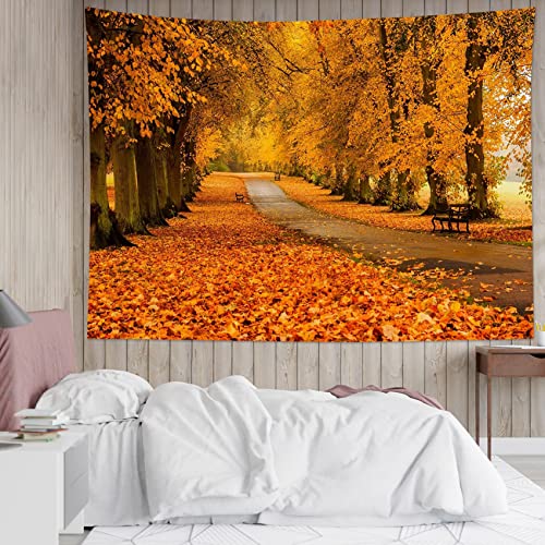 Fall Forest Tapestry Wall Hanging Autumn Natural Landscape Maple Tree with Vintage Road Fall Wall Hanging for Bedroom Living Room Dorm Home Party Holiday Decor 48x36 Inch