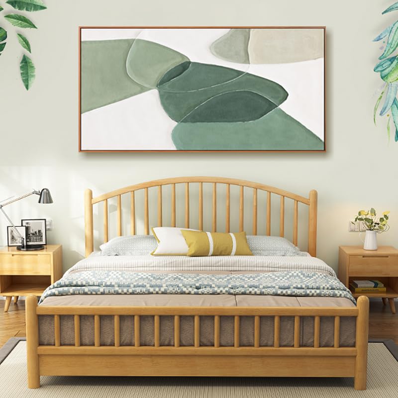 Abstract Canvas Wall Art Color Block Line Art Prints Green and white geometric color block line art Painting Framed Modern Artwork Decor for Living Room Bedroom Kitchen 24x48 inch