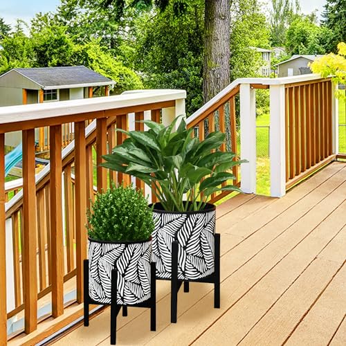 10 & 12 Inches Flower Plant Pot with Stand Set of 2 with Drainage Holes (2 Count)