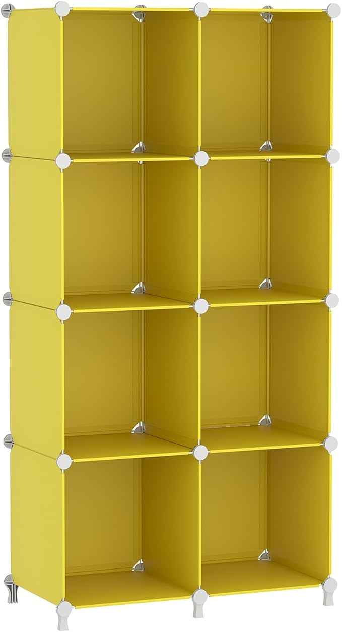 AWTATOS Cube Storage Organizer, 8 Cube Closet Organizers and Storage, DIY Stackable Bookshelf Plastic Clothes Organizer Shelving for Bedroom, Home, Yellow