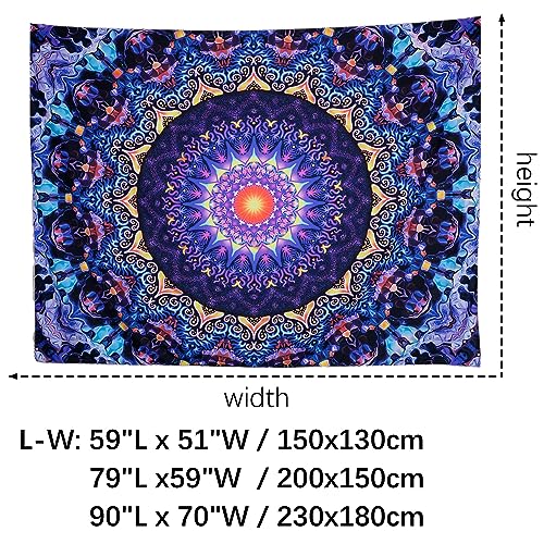 Blacklight Trippy Mandala Tapestry 59"x51" UV Reactive Fantasy Tapestry Aesthetic Wall Decor for Living Room Bedroom Boho Wall Hanging