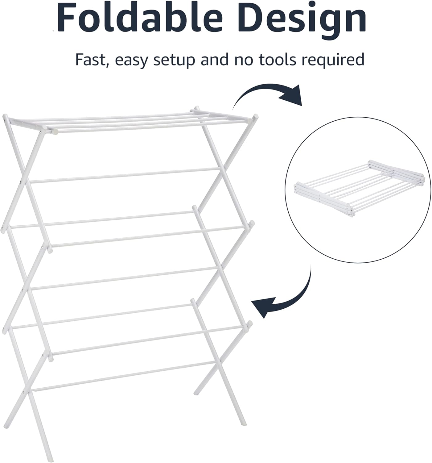 Amazon Basics Foldable Portable Laundry Rack for Air Drying Clothing, Indoor Outdoor Use - 14.5" D x 29.5" W x 41.8" H, White - NestledHome
