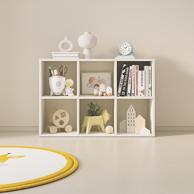 Wood Cube Storage Organizer Closet Cabinet for Living Room Bedroom Study Shelf Bookcase Wooden Floor Standing Open Bookshelf for Kids Home Office Display Storage Cabinet (White, 6-Cube, 11.81in)