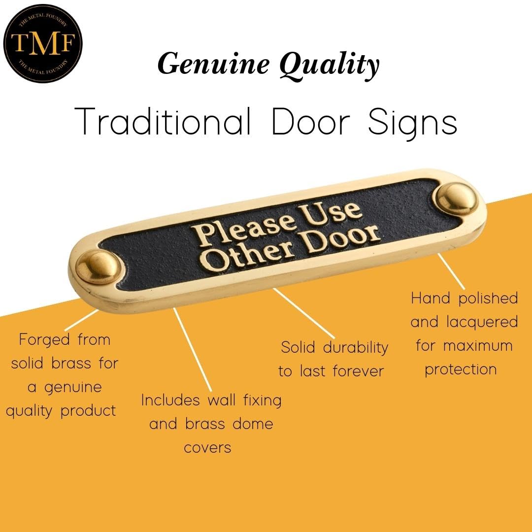 Please Use Other Door Brass Door Sign. Traditional Style Home Décor Wall Plaque Handmade By The Metal Foundry UK