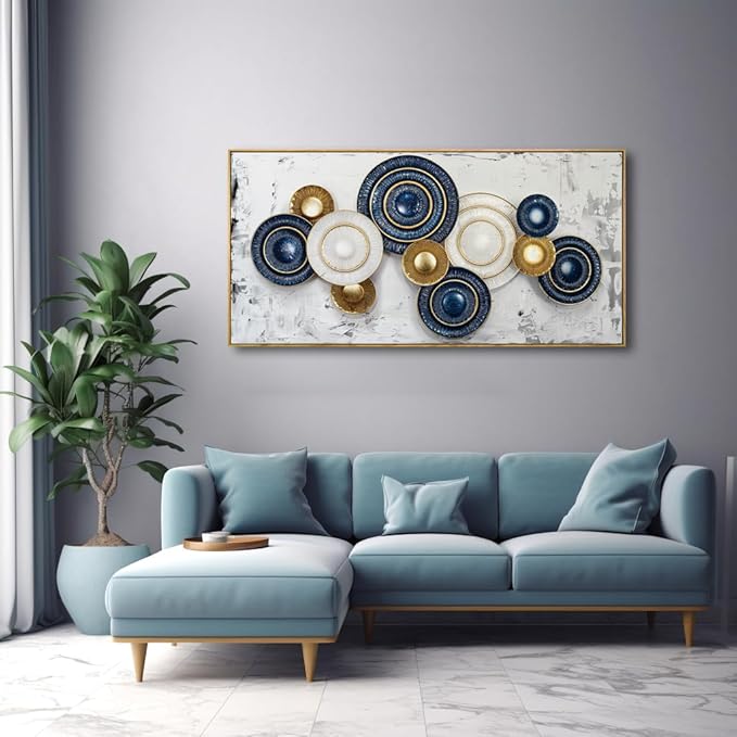 Wall Art Simple Wall Decor Blue and Yellow Canvas Painting Abstract Wall Art for Bedroom Living Room Dining Room Home Office Decor 20"x40" with Framed