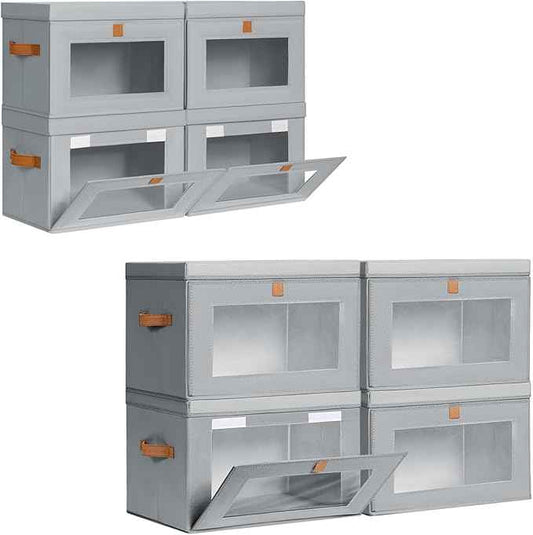 Small & Large Fabric Storage bins - Collapsible Storage Bins with Open Window, 4 Pack Closet Baskets for Shelves