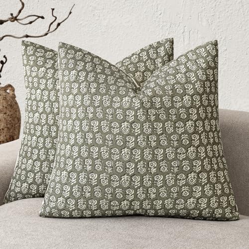 Decorative Floral Print Throw Pillow Covers 20×20 Sage Green (2 Count)