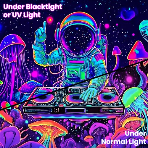 Blacklight Space Astronaut Tapestry UV Reactive Galaxy Planet Glow in Dark Tapestries Black Light Poster Neon Wall Hanging Art for bedroom Living Room