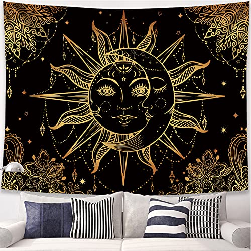 Hippie Sun and Moon Tapestry Bohemian Tapestry Aesthetic Cute Tapestries for Bedroom and Living Room Decor Sun 50×60 Inches