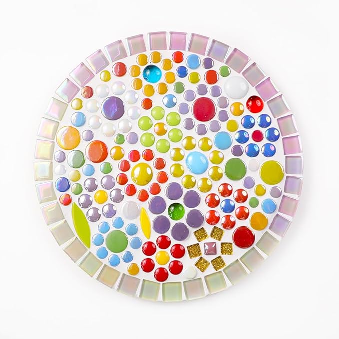 12mm Round Mosaic Tiles for Crafts, 200g Iridescent Recycled Glass Mosaic Pieces for Art Supplies, DIY Mosaic Making Kit for Hobbies & Art (Green Mix 12mm)