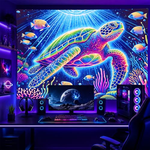 Blacklight Tapestry Sea Turtle Wall Hanging 78 x 59 Inch