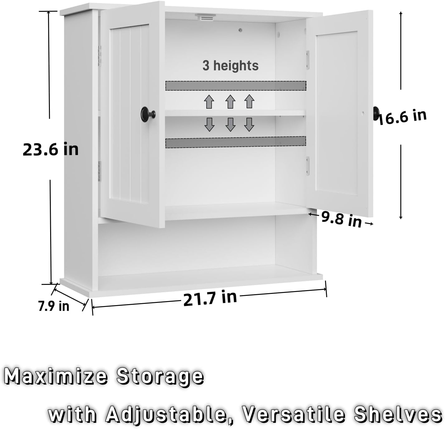 Bathroom Cabinet Wall-Mounted, White Storage Cabinets with Adjustable Shelves, Space-Saving Organizer with 2 Doors for Bathroom, Laundry, Kitchen - Moisture Resistant & Easy Install - NestledHome