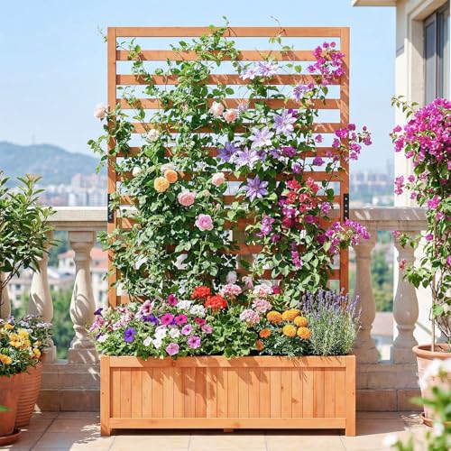 59" Raised Garden Bed with Trellis & Detachable Base Panel