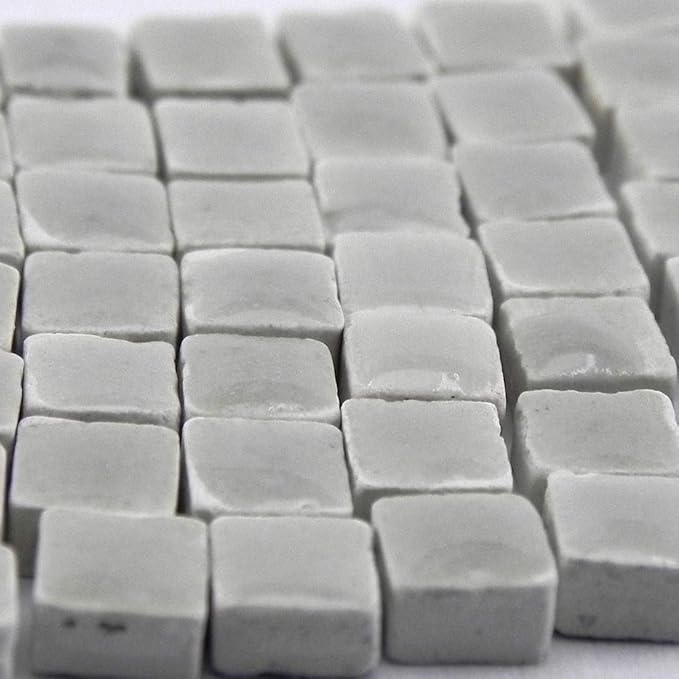 Glazed Ceramic Tiles for DIY Mosaic Artwork, Handmade Zellige 0.19 Inch, 5 mm, 1000 Pcs Silver Grey, WE01