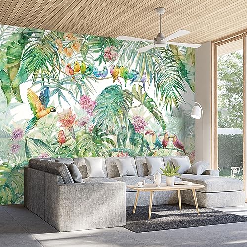 Tropical Green Botanical Flower Birds Leaf Wallpaper Bedroom Plant Floral Mural Room Decor Living Room tv Background Large Wall Mural
