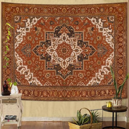 Vintage Floral Tapestry Wall Hanging Hippie Indian Bohemian Mandala Tapestry Aesthetic Retro Carpet Brown Small Tapestries for Mural Bedroom Living Room Dorm Decor 60 x 44 Inch