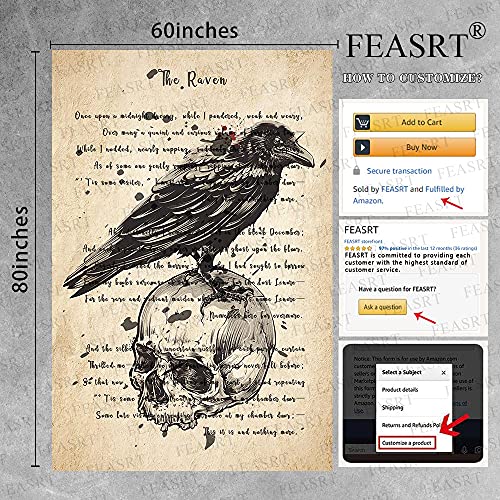 Raven Tapestry Edgar Allan Poe Poem Tapestry Gothic Skull Dictionary Tapestries Wall Hanging Background 60x80 Inches Living Room Bedroom Home Dorm
