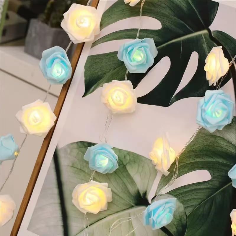 Everlasting Splashes LED Rose Flower Fairy String Lights Battery Operated Warm Flashing Light Romantic Proposal Wedding Birthday Christmas Thanksgiving DIY Indoor Outdoor Decorations