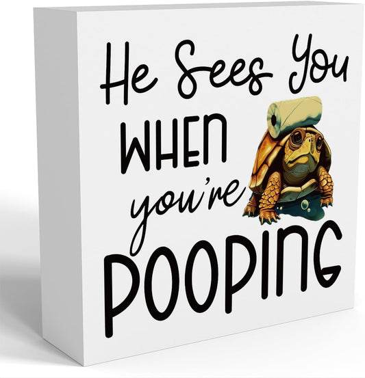 Funny Sea Turtle Bathroom Decor, Bathroom Beach Decoration, Are You Pooping Sign Funny Ocean Turtle Decor, Wooden Box Decor Sign for Home Farmhouse Office Living Room Table Shelf Tiered