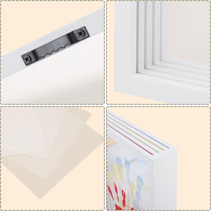 Family Handprint Frame Kit for 4 with 12 Paint Colors&12 Pens,Fun DIY Craft Art Print Handprint Keepsake, Family Gifts for Christmas Mother's Father's Day Birthday Anniversary,Grandparent (White)