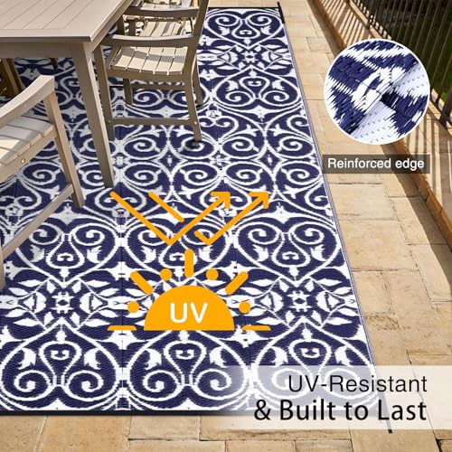 Outdoor Rug 9x12 ft Waterproof Reversible Floral Mat