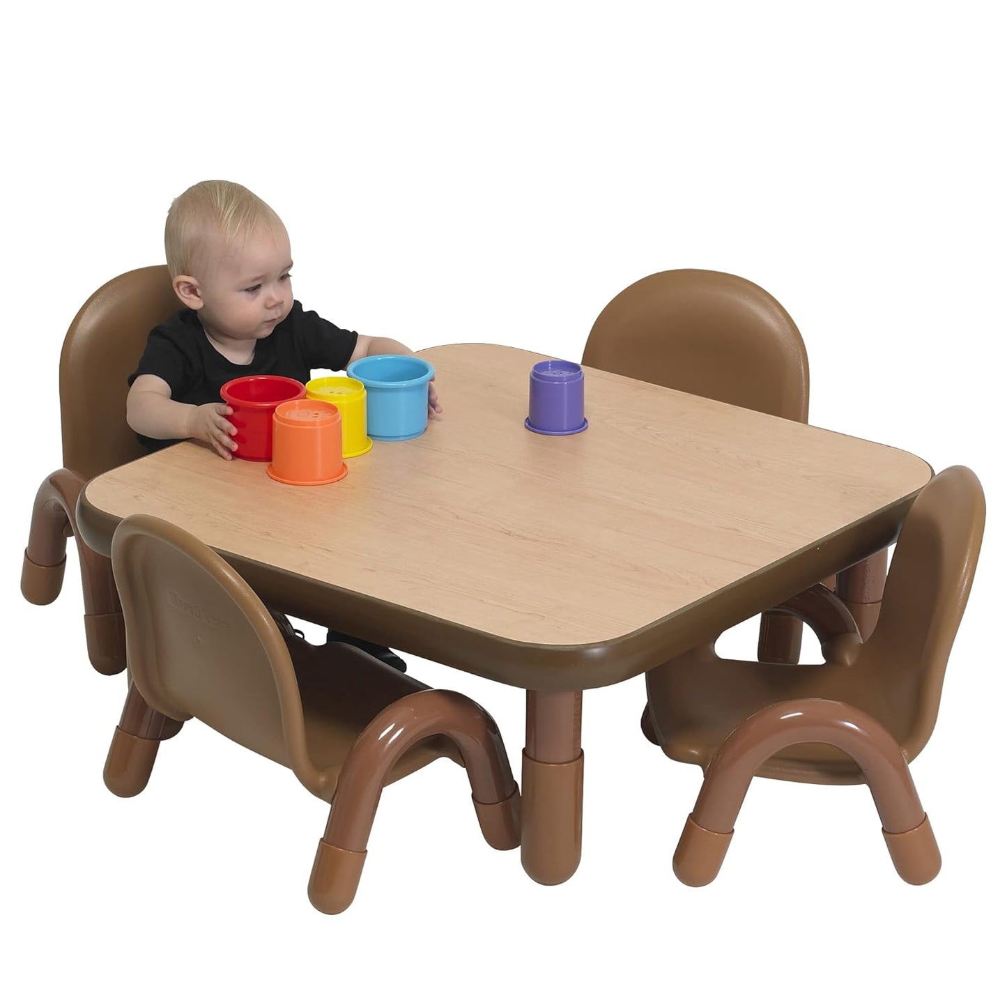 Children’s Factory Baseline Toddler Square Table and Chairs Set, Natural Wood – Includes One 30”, 12” High Square Table and Four 5” High Chairs – Durable, Lightweight, Easy to Move - NestledHome