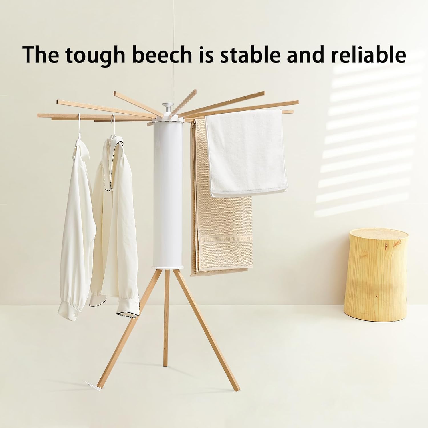 JOOM Tripod Clothes Drying Rack, Garment Rack Portable and Foldable Space Saving Laundry Drying Rack - Drying Rack Clothing 12 Rods Wooden - NestledHome