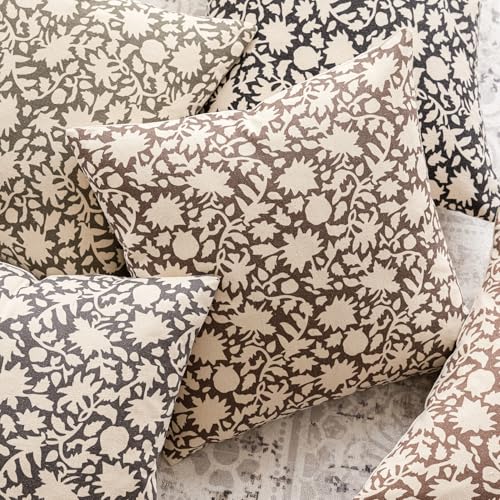 Set of 2 Decorative Neutral Floral Throw Pillow Covers Accent Farmhouse Cushion Covers Boho Vintage Pillowcase for Couch Sofa Bedroom Living Room Home Decor (2 Count)