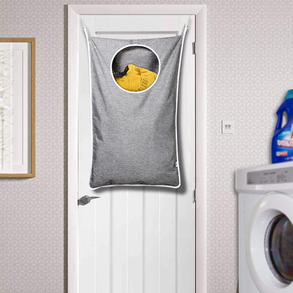 KEEPJOY Saves Space Door-Hanging Laundry Bag,Door Hanging Laundry Hamper with 2 Different Types of Hooks, Oxford Fabric Hanging Laundry Basket for Clothes Size 30"X20" -2 Pack Gray - NestledHome