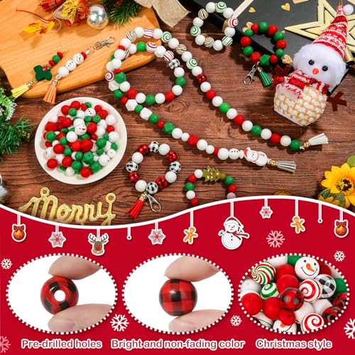 217 PCS Christmas Silicone Beads Bulk 15mm Silicone Beads Xmas Christmas Wooden Beads C y Cane Wood Beads Loose Rubber Beads Abacus Focal Beads Keychain Necklace Making Pens Crafts Ornament