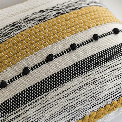 Yellow Mustard Decorative Throw Pillow Cover 18x18 Square Boho Accent Pillowcase Tassels Farmhouse Cushion for Couch Sofa Bedroom Living Room Home Décor Cover ONLY