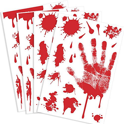 4 Pcs Bloody Handprint Clings Horror PVC Stickers Decals (4 Count)