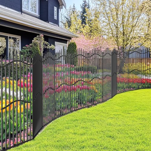 No Dig Garden Fence 48" H x 9'L with Gate Decorative Yard Dog Panels (9.5 Sq Ft)