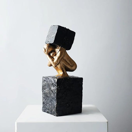 homary Black & Gold Resin Thinker Statue – Modern Abstract Human Figure Sculpture, Heavy Stone-Like Resin Art Ornament for Living Room, Office, or Bookshelf Decor