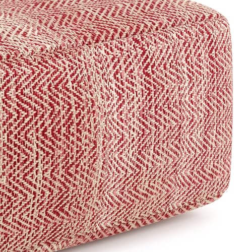 Nate 20" Wide Square Pouf in Red Handwoven Cotton
