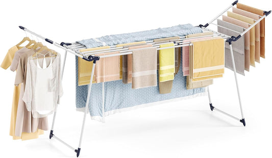 APEXCHASER Clothes Drying Rack Foldable, Large Drying Rack for Clothing Retractable, Winged Laundry Rack Folding Indoor Outdoor, Metal Clothes Airer for Bedding Towel Sweater Heavy Duty, White - NestledHome