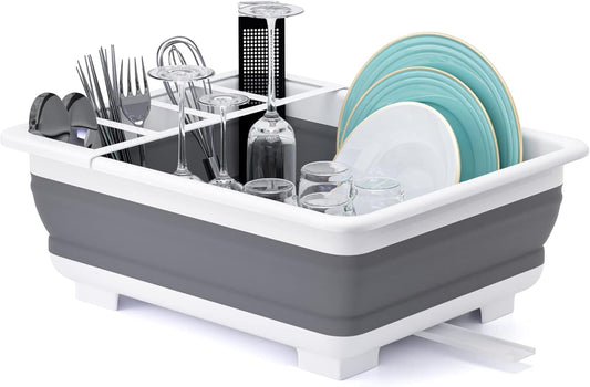 THANSTAR Collapsible Dish Drying Rack Portable Dinnerware Drainer Organizer for Kitchen RV Campers Travel Trailer Space Saving Kitchen Storage Tray - NestledHome