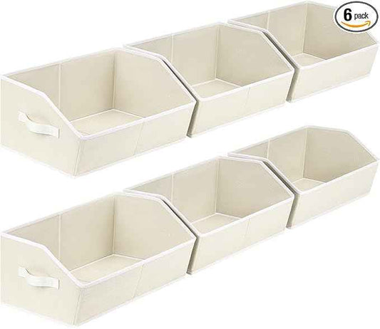 Organizer Bins Cube Storage - Trapezoid Storage Bin 6 Pack, Fabric Baskets for Organizing, Large Storage Basket for Shelves, Closet Organizers for Toys, Clothes, Towels (Beige)