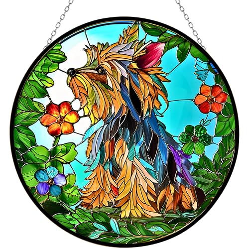 Customized Yorkie Stained Glass Suncather Window Hangings