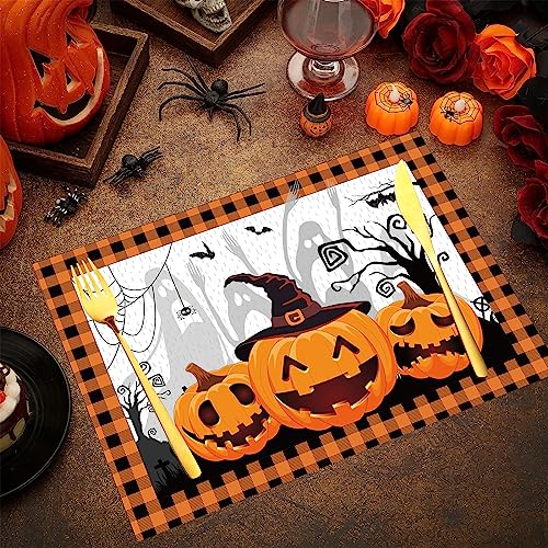 100 Pcs Halloween Placemats Pumpkin Ghost Buffalo Plaid Paper 14x10