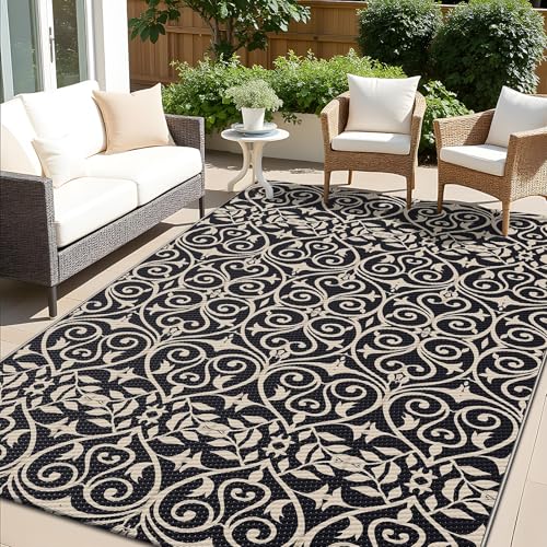 Outdoor Rug 5x8 ft Waterproof Reversible Floral Mat