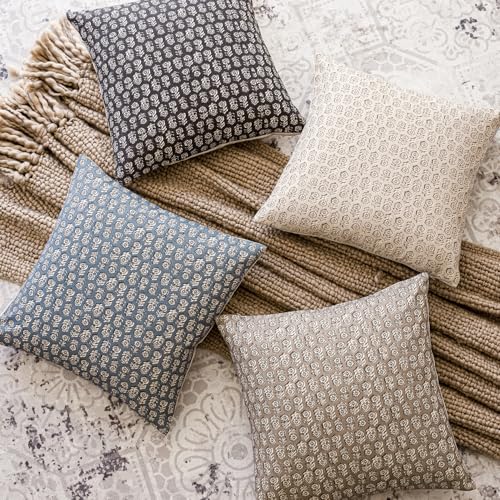 Decorative Floral Print Throw Pillow Covers 18×18 Dusty Blue (2 Count)