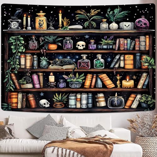 Bookshelf Tapestry Magical Library Witchy Tapestries